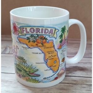 Florida Mug Dolphins Flamingos Gator Map American Gift Collector Souvenir A3